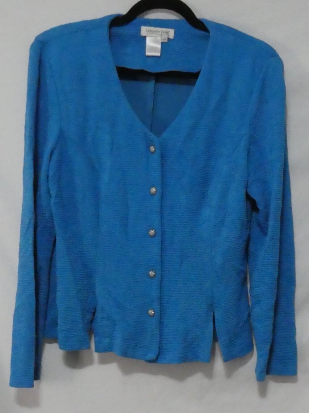 COLDWATER CREEK Blue Textured Button-Front Blazer Jacket - Petite 14P